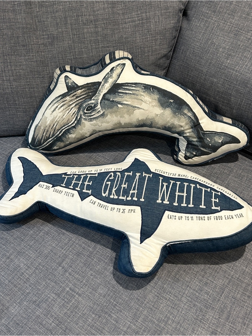 Whale Decorative Throw Pillow - Navy and Cream